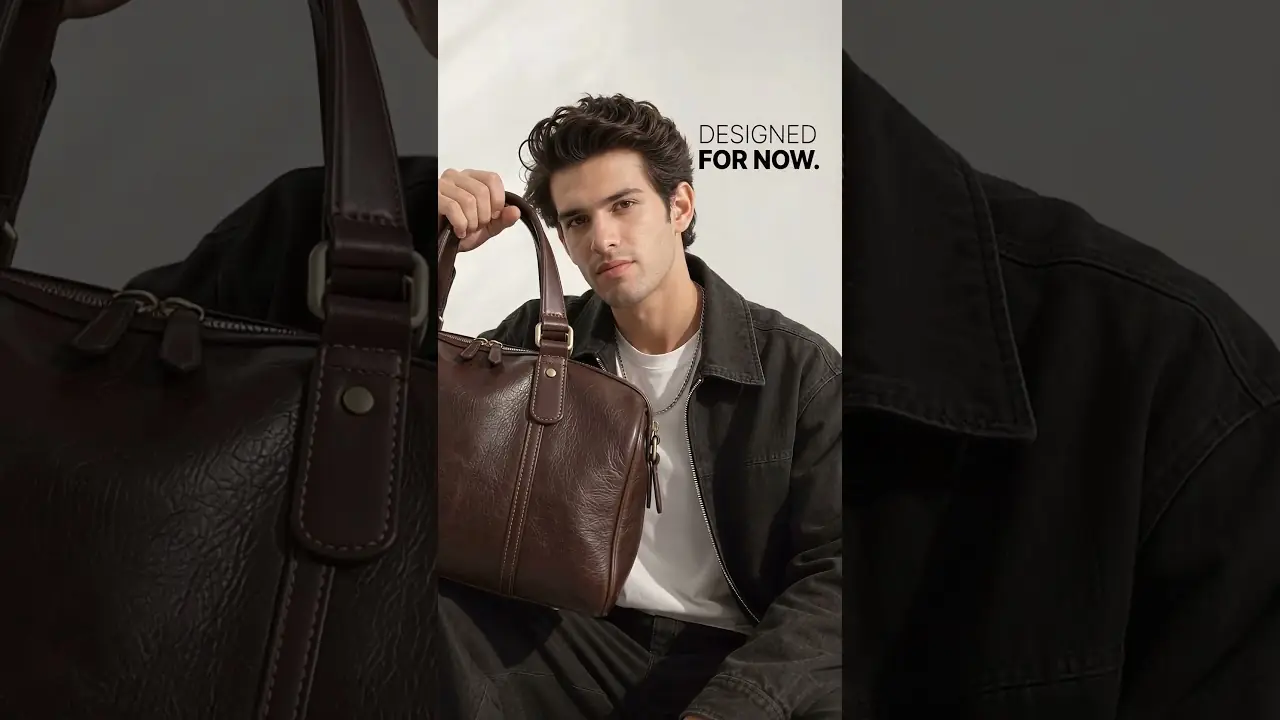VAREN leather duffle bag cinematic AI ad